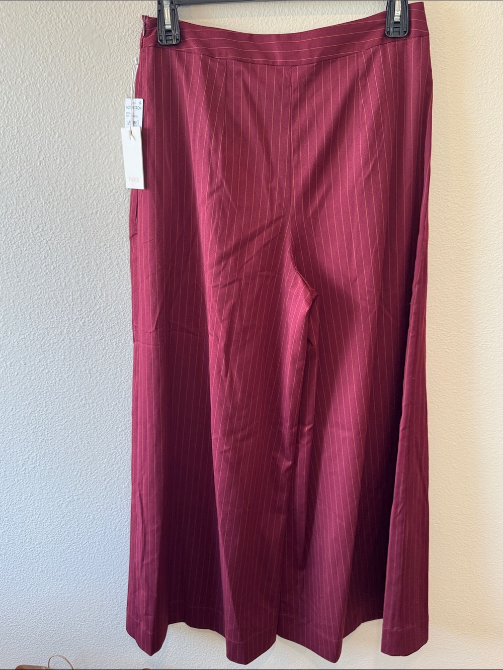 Wide-Leg Pinstripe Palazzo Pants in Burgundy - Picture 8 of 8